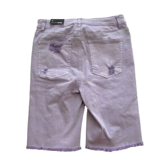 Fashion Nova Lilac Purple Mystery Girl Distressed Bermuda Jean Shorts Size 7 NEW - Picture 7 of 12